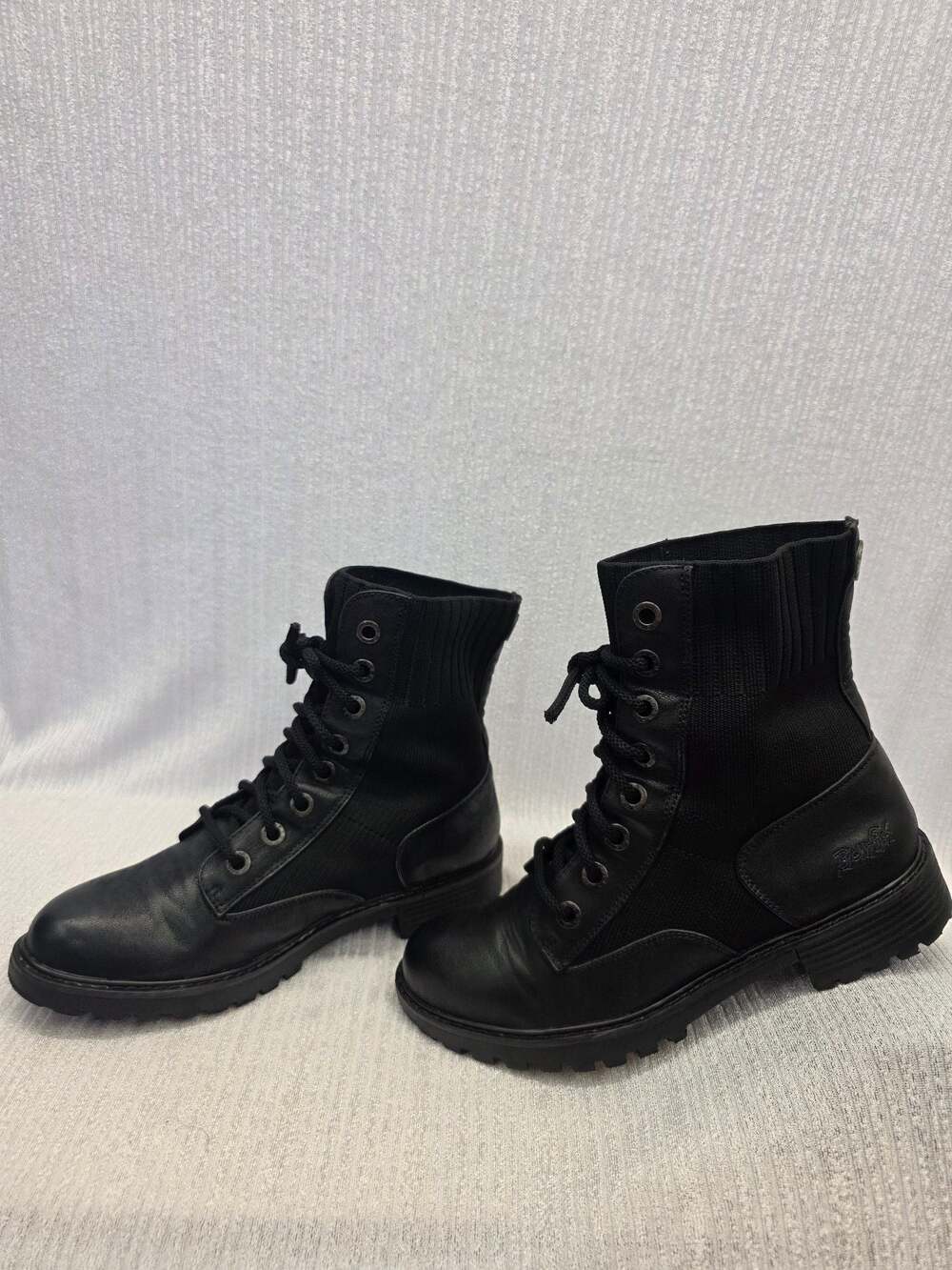 Blowfish Malibu Women's Black Ribbed Knit Lace-Up Combat Booties